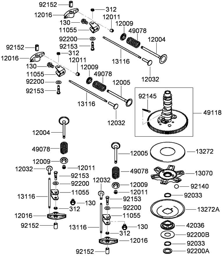 Valve And Camshaft Assembly Diagram and Parts List for 74945CP (290000001-290999999)(2009) Toro Lawn Mower