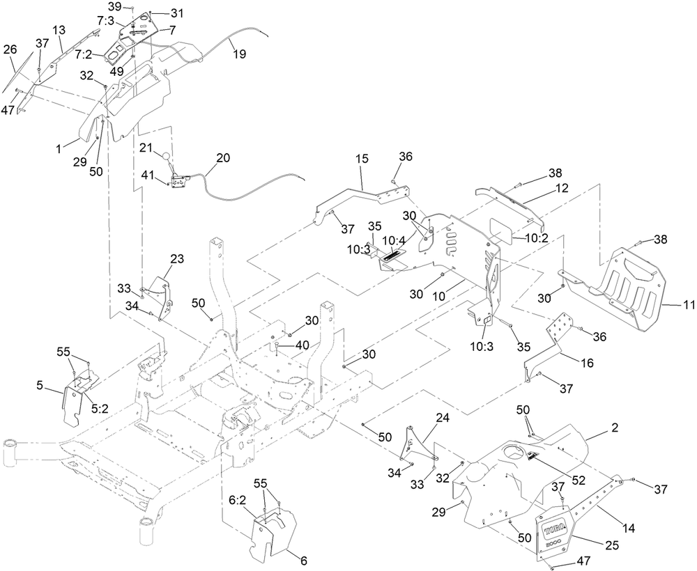 Control Console And Guard Assembly Diagram and Parts List for 77284 410200000-411582569 Toro Lawn Tractor