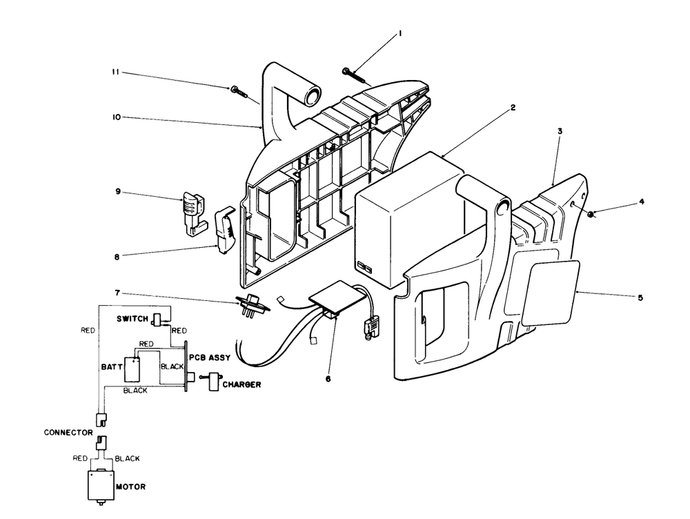 Upper Case Assembly Diagram and Parts List for 51556 20000001 - 29999999 Toro Trimmer