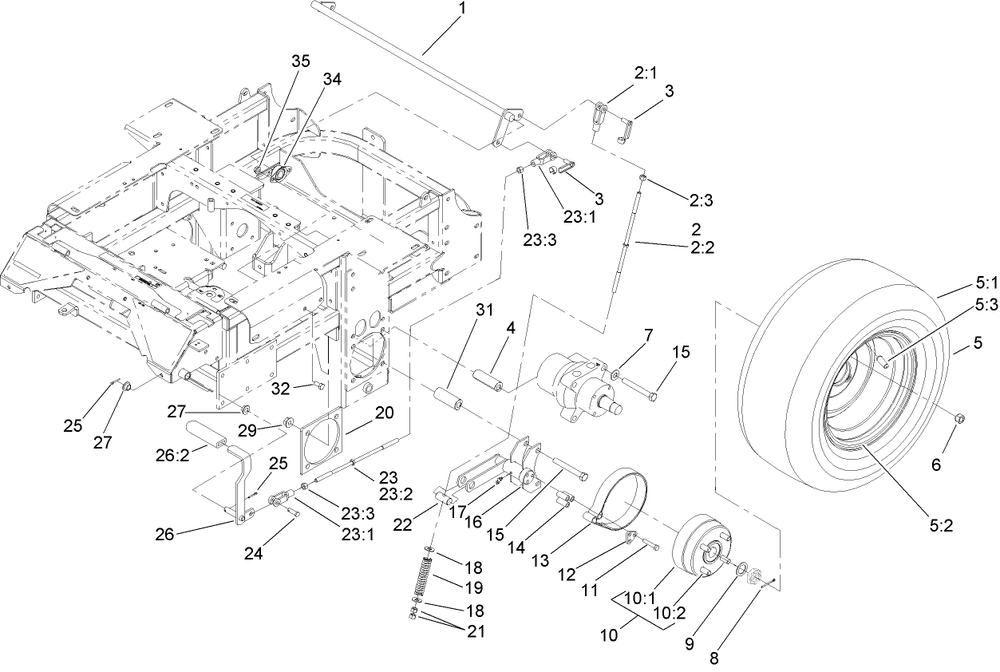 Parking Brake And Wheel Assembly Diagram and Parts List for 74274 (270000001-270999999)(2007) Toro Lawn Mower