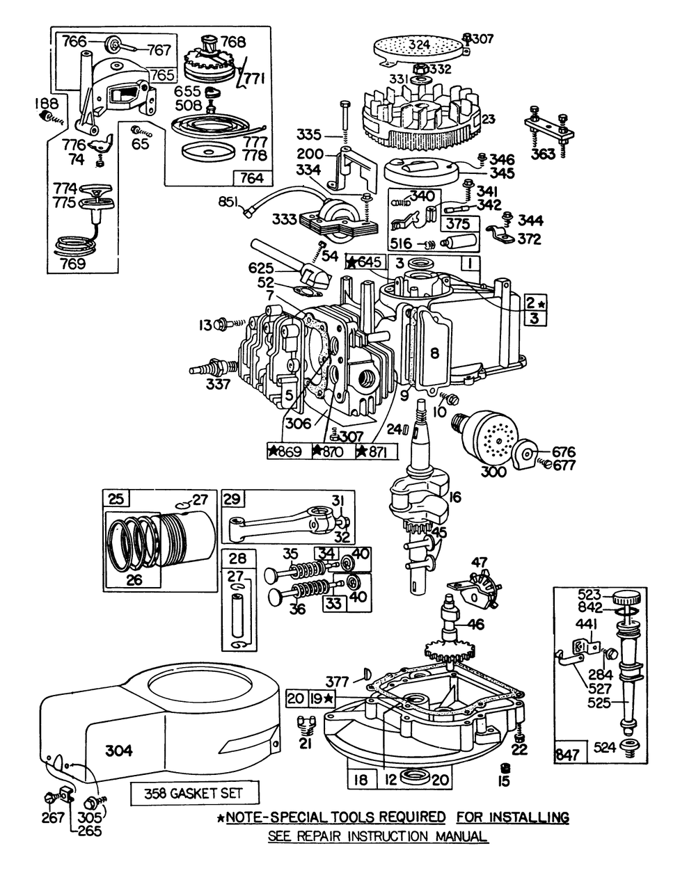 Engine Briggs & Stratton Model 92508-1033-01 For 19" Hand Propelled Model 16300 Diagram and Parts List for 16310 1000001 - 1999999 Toro Lawn Mower