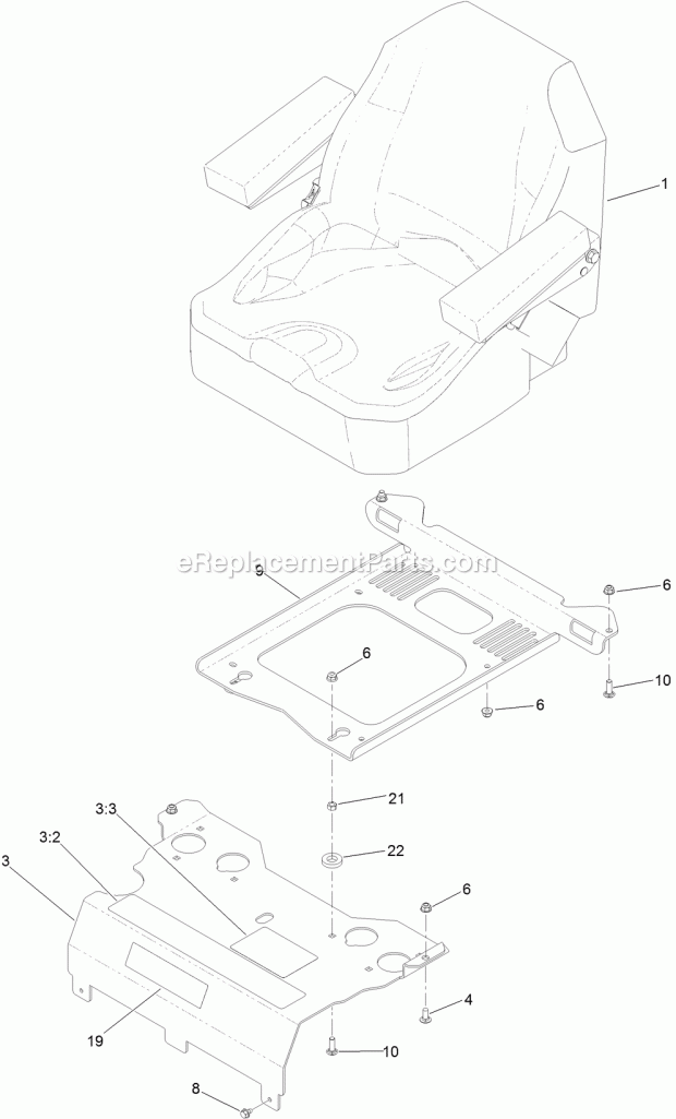 Seat Mount Assembly Diagram and Parts List for 74953 315000001-315999999 Toro Lawn Mower