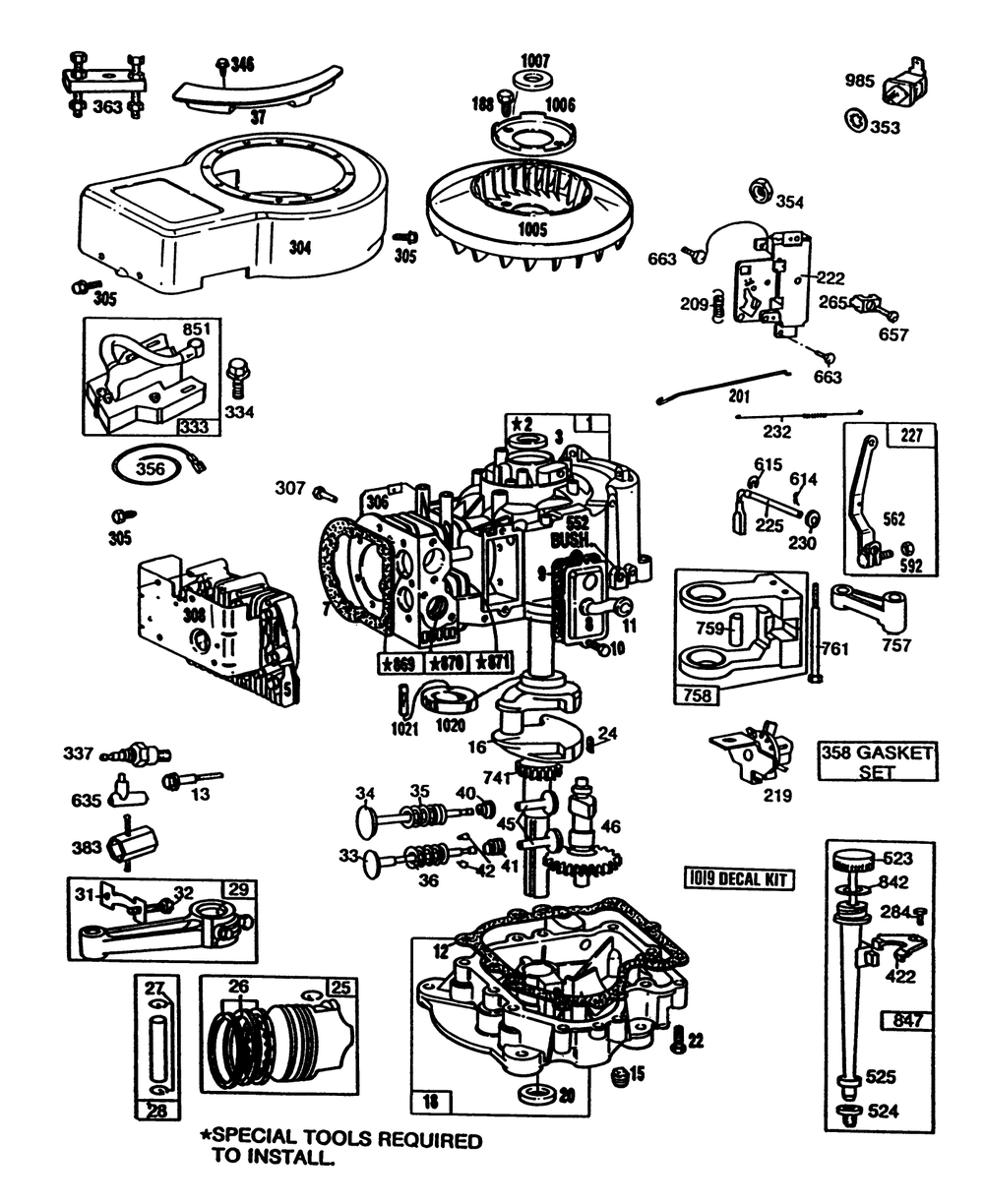 Engine Briggs & Stratton Model 281707-0165-01 Diagram and Parts List for 57400 8000001 - 8999999 Toro Lawn Tractor