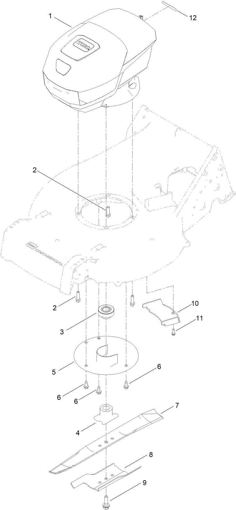 Motor Module And Blade Assembly Diagram and Parts List for 22282 409172980 - 413999999 Toro Lawn Mower