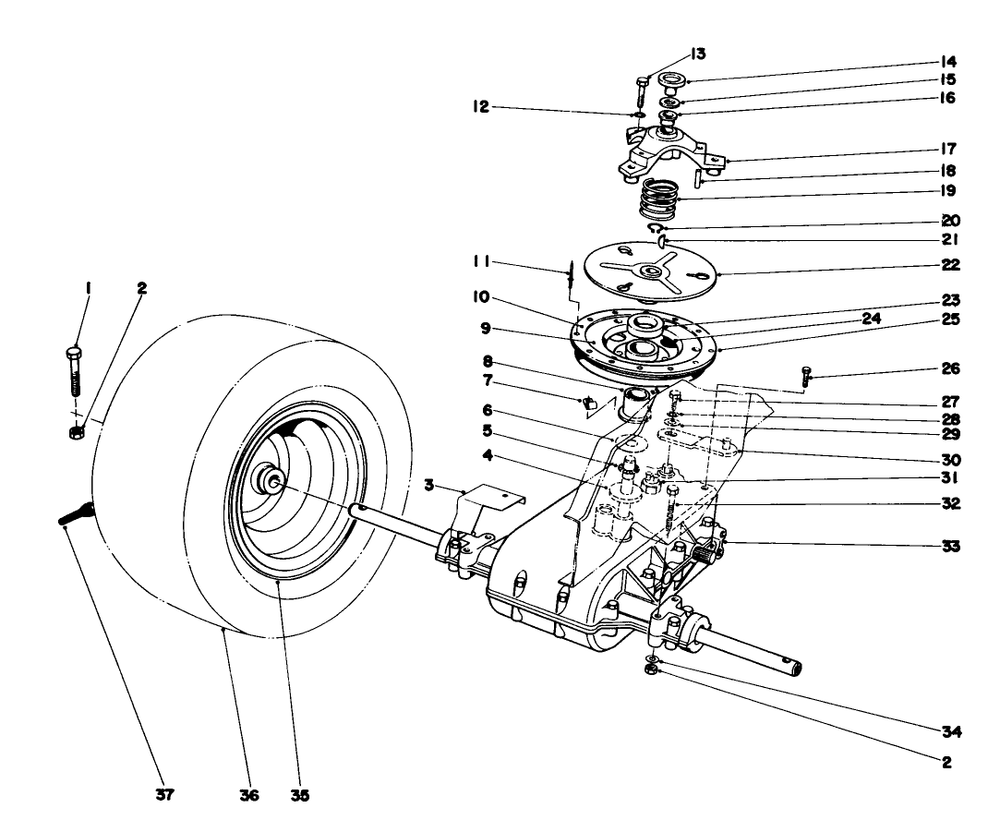 Transaxle & Clutch Assembly Diagram and Parts List for 57375 9000001 - 9999999 Toro Lawn Tractor