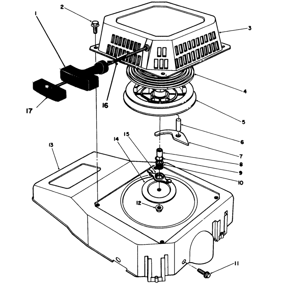 Recoil Assembly (Engine No. Vmm1-3) Diagram and Parts List for 26625B 3900001 - 3999999 Toro Lawn Mower