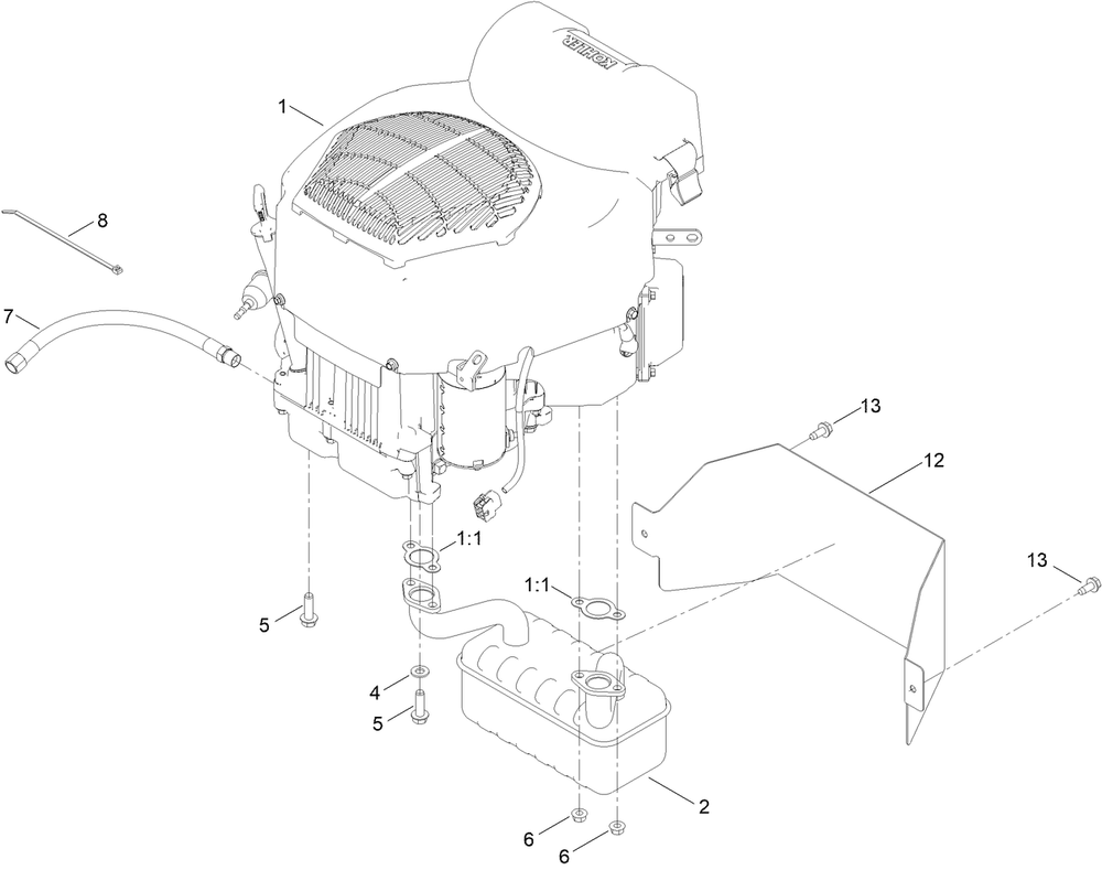 Engine And Muffler Assembly Diagram and Parts List for 76501 400000000 - 415399999 Toro Lawn Tractor