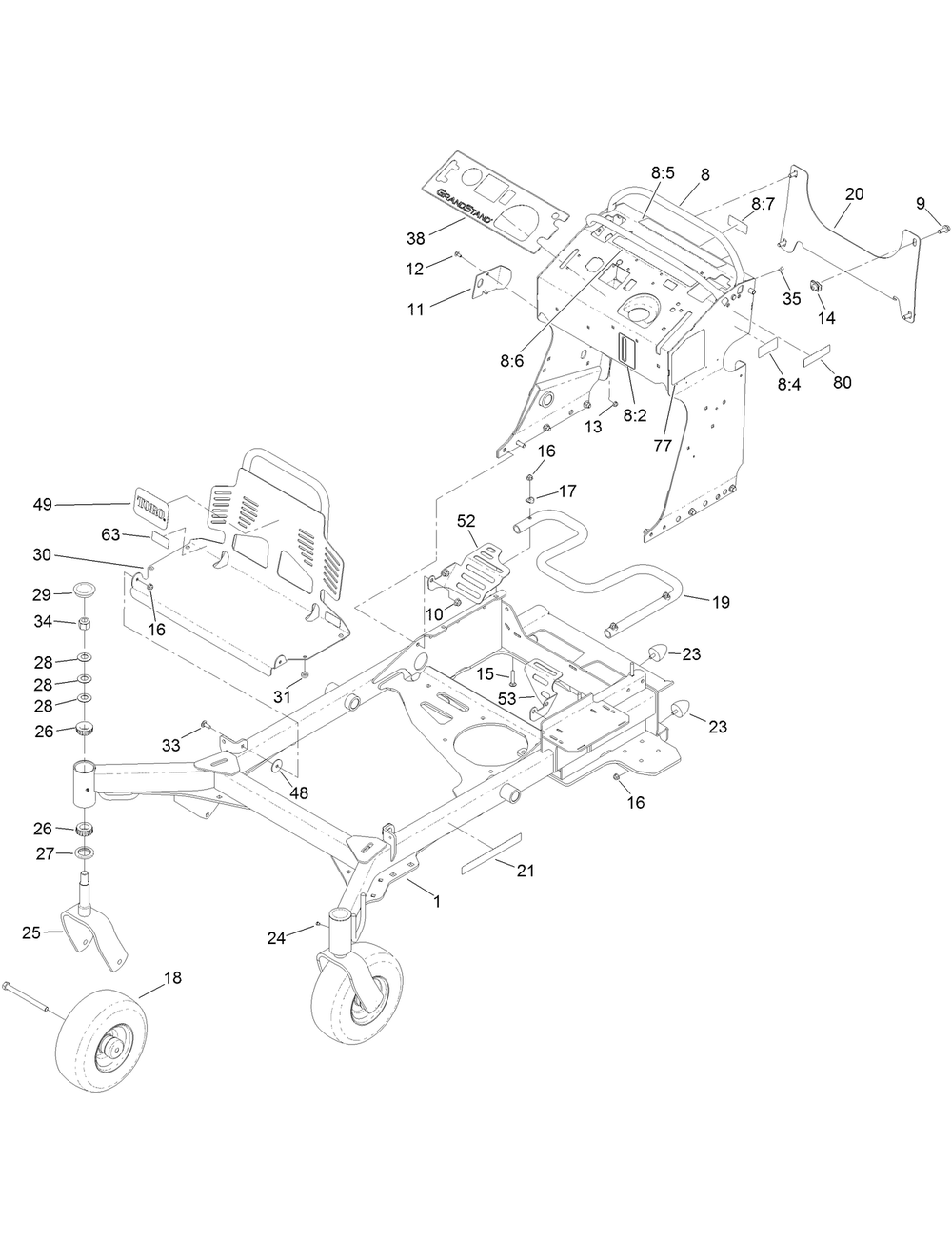 Frame Assembly Diagram and Parts List for 74513 403224659-404314199 Toro Lawn Mower