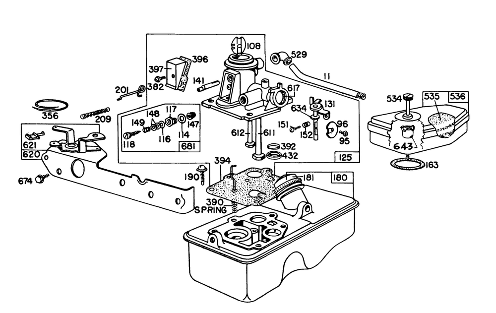Briggs & Stratton Carburetor Assembly Model 92908-1931-02 For 21" Hand Propelled Model 16310 Diagram and Parts List for 16300 9000001 - 9999999 Toro Lawn Mower