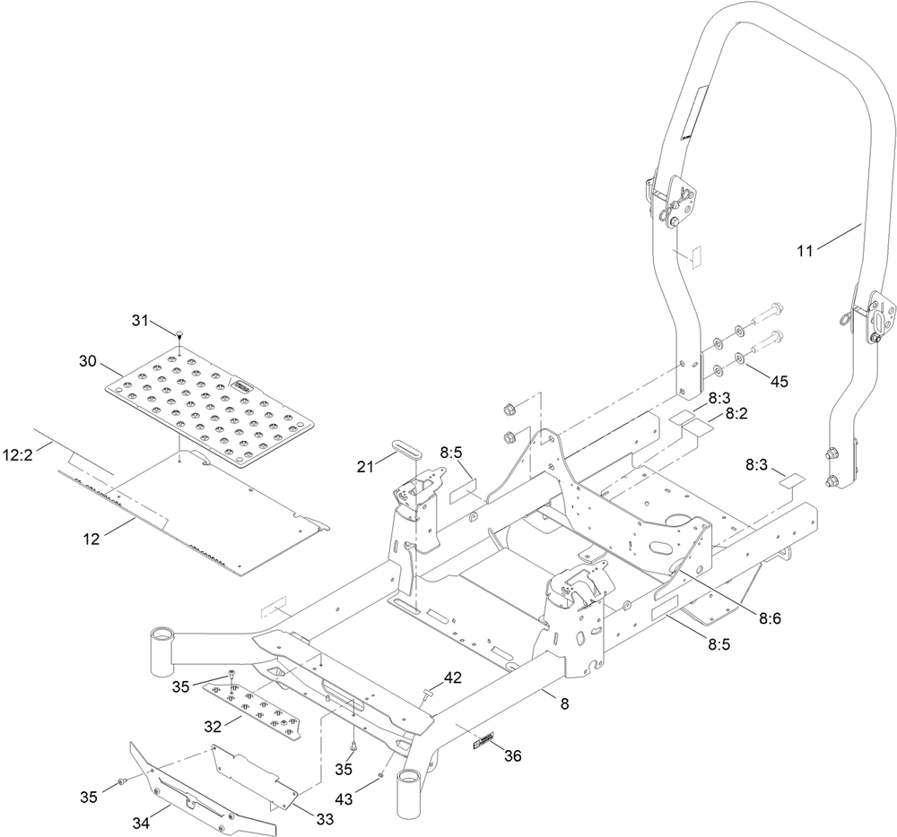 Frame Assembly Diagram and Parts List for 76601 409103364 - 410399999 Toro Lawn Tractor