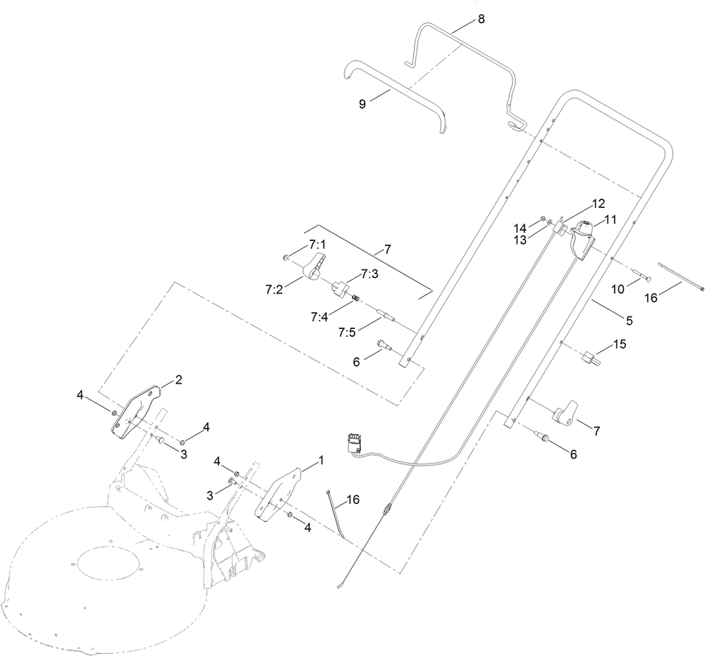 Upper Handle Assembly Diagram and Parts List for 20367 407009443 - 407299999 Toro Lawn Mower