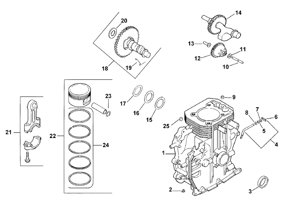 Crankcase Diagram and Parts List for 73428 8900001 - 8900499 Toro Lawn Tractor