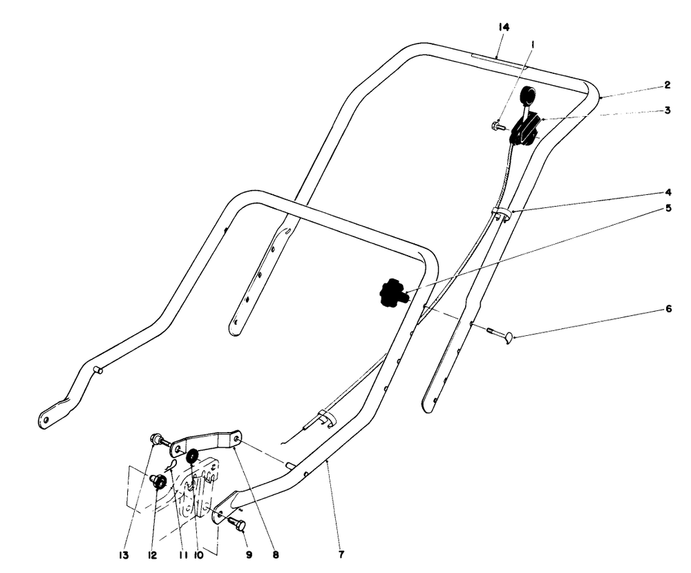 Handle Assembly Diagram and Parts List for 16711 7000001 - 7999999 Toro Lawn Mower
