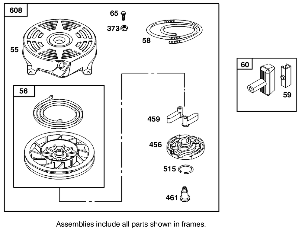 Starter Assembly Engine Gts-200 Diagram and Parts List for 105-1293  Toro Lawn Mower