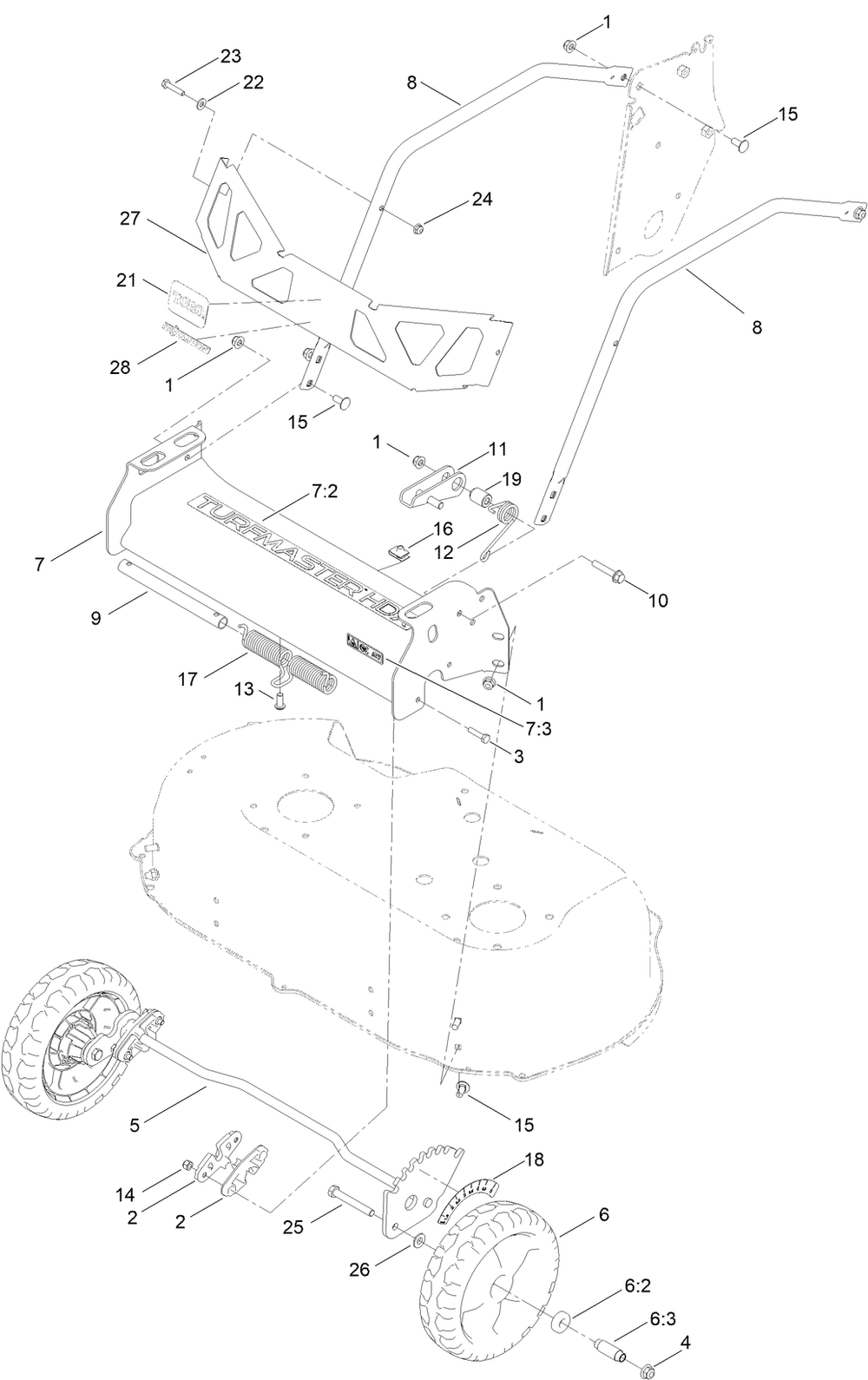 Front Wheel And Height-Of-Cut Assembly Diagram and Parts List for 22232T 400000000 - 999999999 Toro Lawn Mower