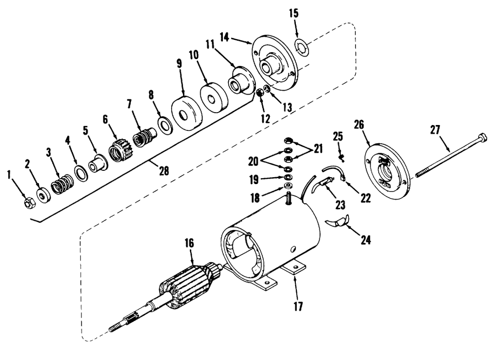 Model 29965 Starter Motor Assembly (Electric) Diagram and Parts List for 57111 1000001 - 1999999 Toro Lawn Tractor