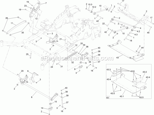 Deck Lift Assembly Diagram and Parts List for 74942TE 314000001-314999999 Toro Lawn Mower
