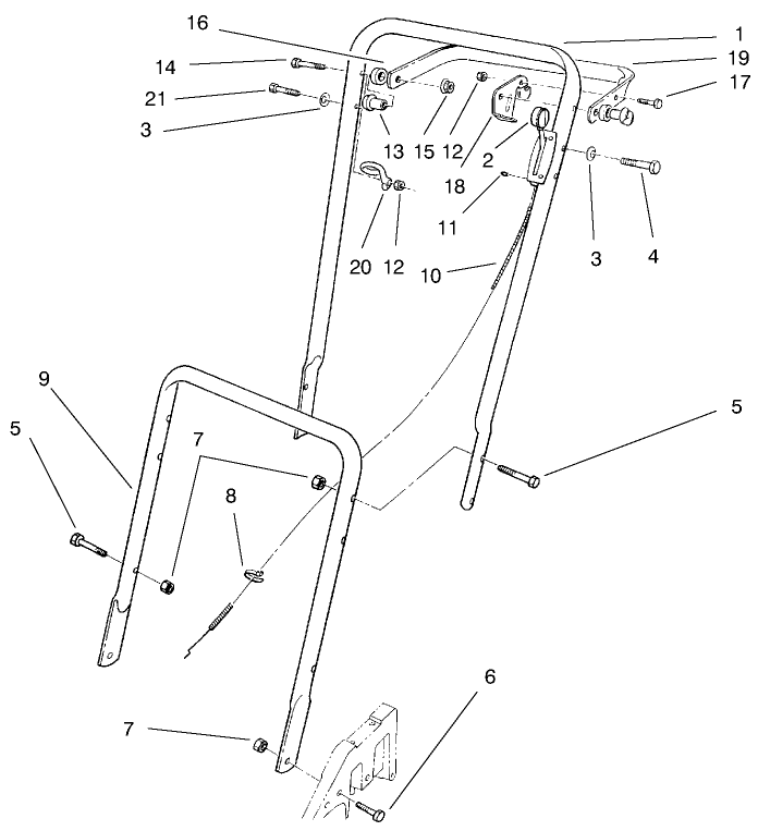Handle Assembly Diagram and Parts List for 22026 7900001 - 7999999 Toro Lawn Mower