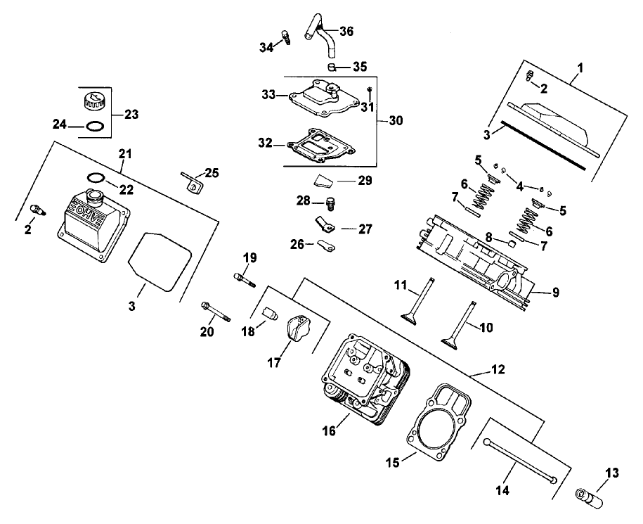 Head/Valve/Breather Diagram and Parts List for 74182 (890001-890183)(1998) Toro Lawn Tractor