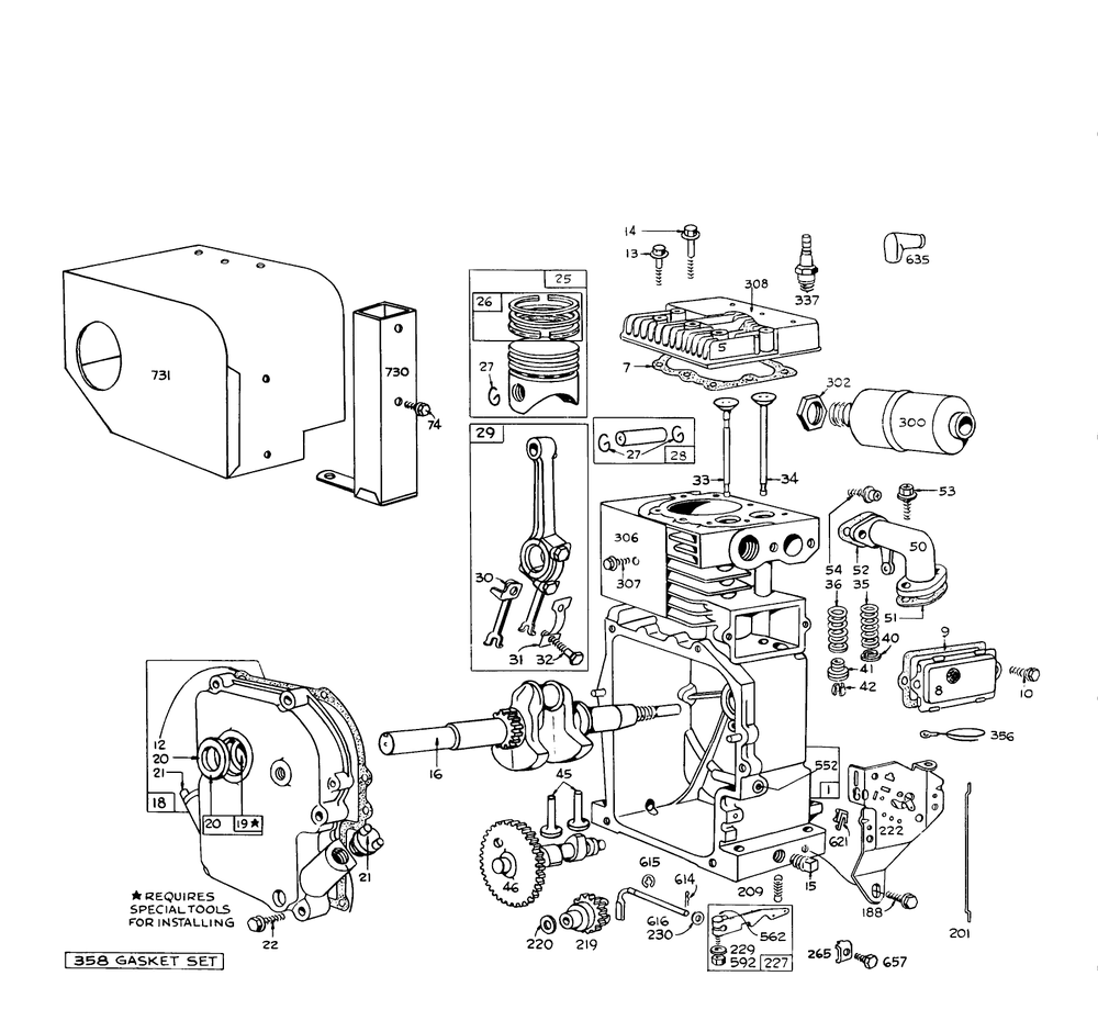 Engine Briggs & Stratton Model No. 190402, Type 0702-01 (8 H.P. Snowthrower Model No. 31820) Diagram and Parts List for 31260 200001 - 299999 Toro Snow Blower
