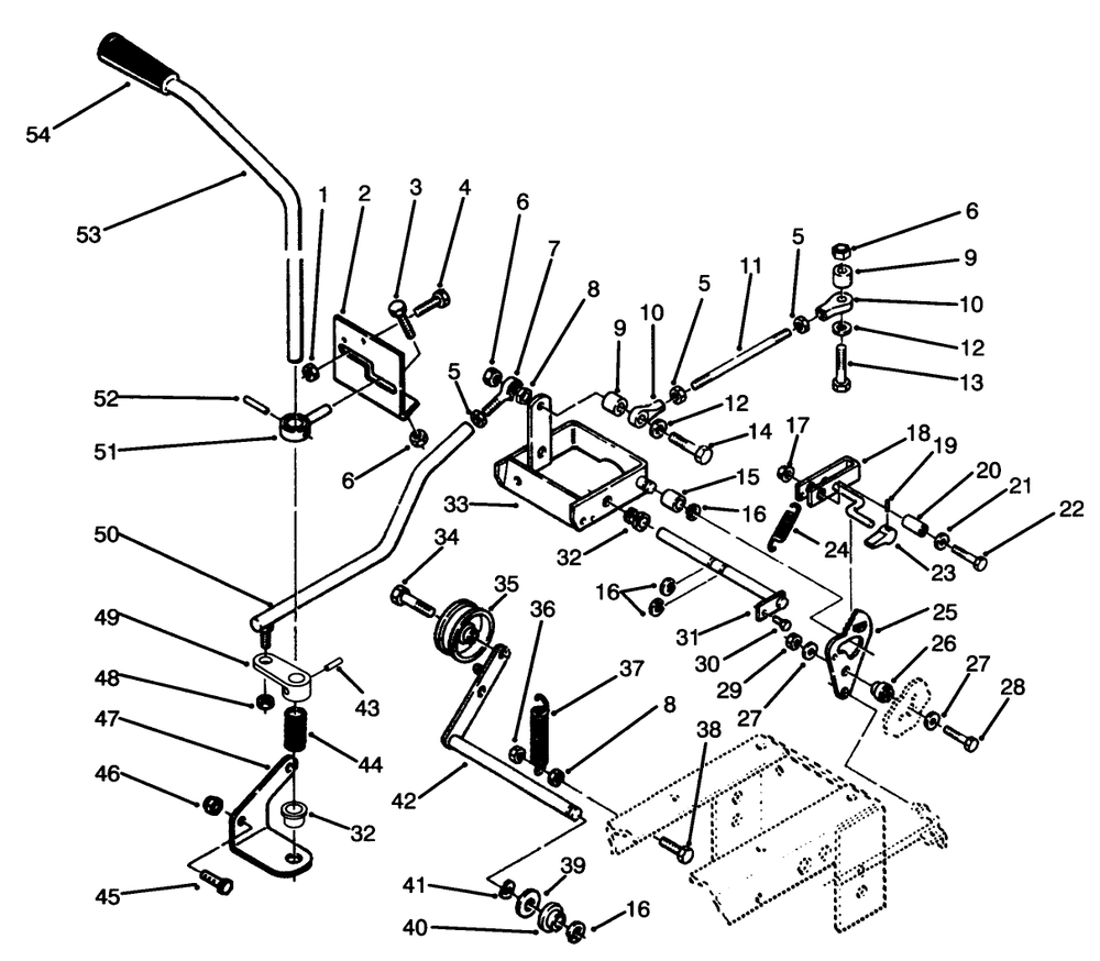 Clutch, Brake & Speed Control Linkage Diagram and Parts List for 73520 4900001 - 4999999 Toro Lawn Tractor