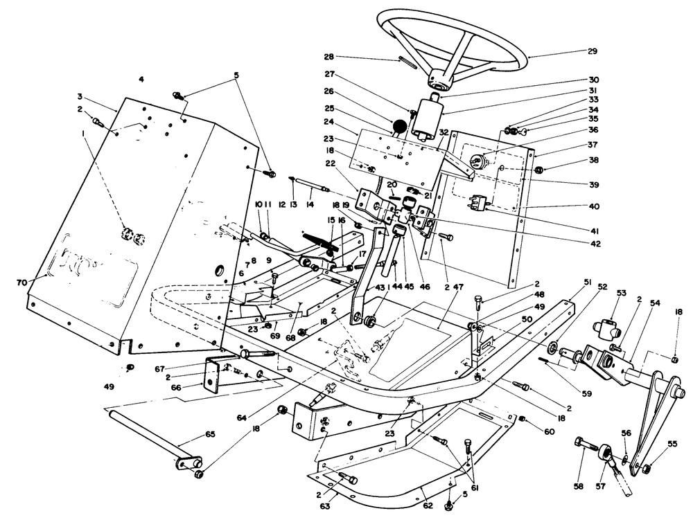 Frame & Steering Assembly Diagram and Parts List for 30718 2000001 - 2999999 Toro Lawn Tractor