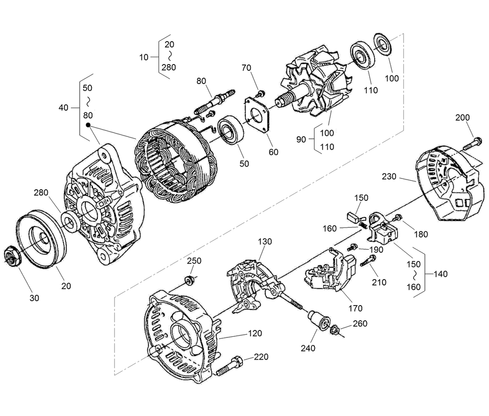 Alternator Components Assembly Diagram and Parts List for 74267 403247200-999999999 Toro Lawn Mower