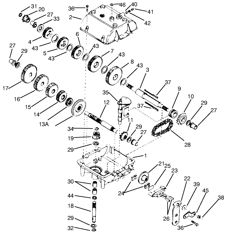 Transmission Peerless Model 700-025 Diagram and Parts List for 70040 39000001 - 39999999 Toro Lawn Tractor