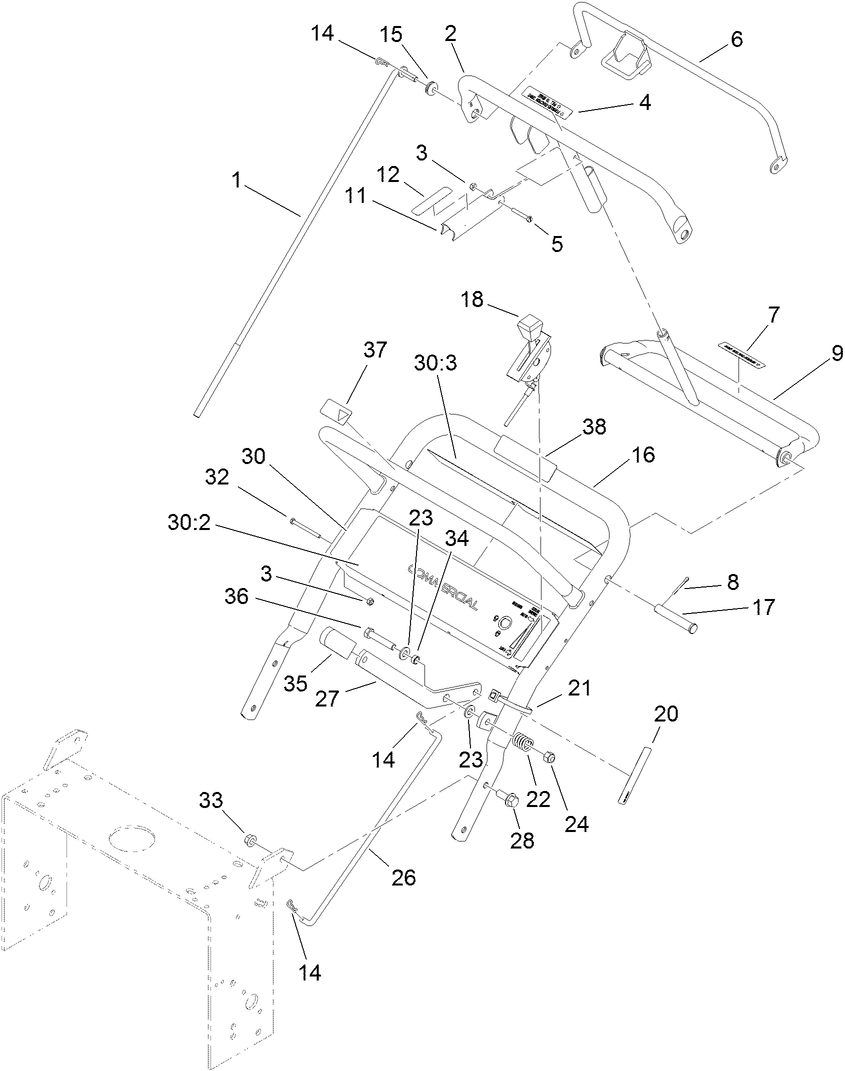 Handle And Control Assembly Diagram and Parts List for 39674 (314000001-314999999)(2014) Toro Lawn Mower