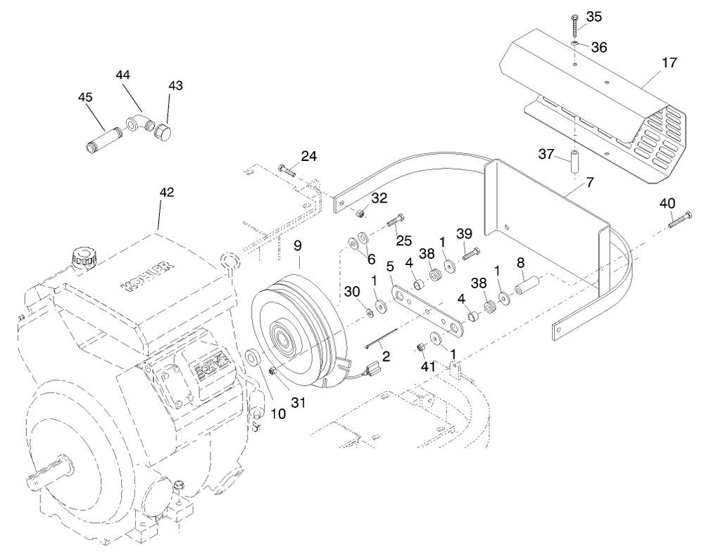 Engine, Clutch And Muffler Shield Diagram and Parts List for 74201 890001 - 899999 Toro Lawn Tractor