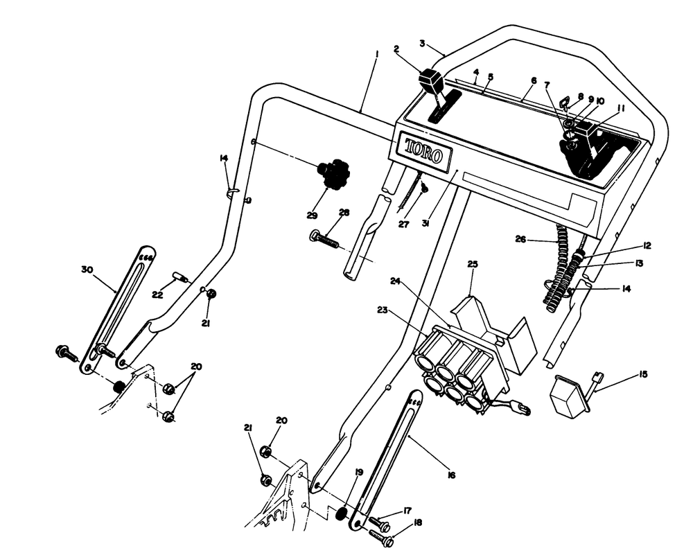 Handle Assembly Diagram and Parts List for 20325 2000001 - 2999999 Toro Lawn Mower