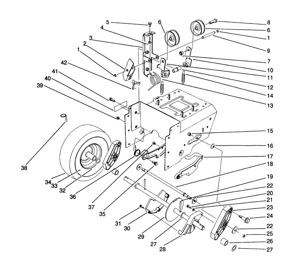 Traction Drive Assembly Diagram and Parts List for 38580 2000001 - 2999999 Toro Snow Blower
