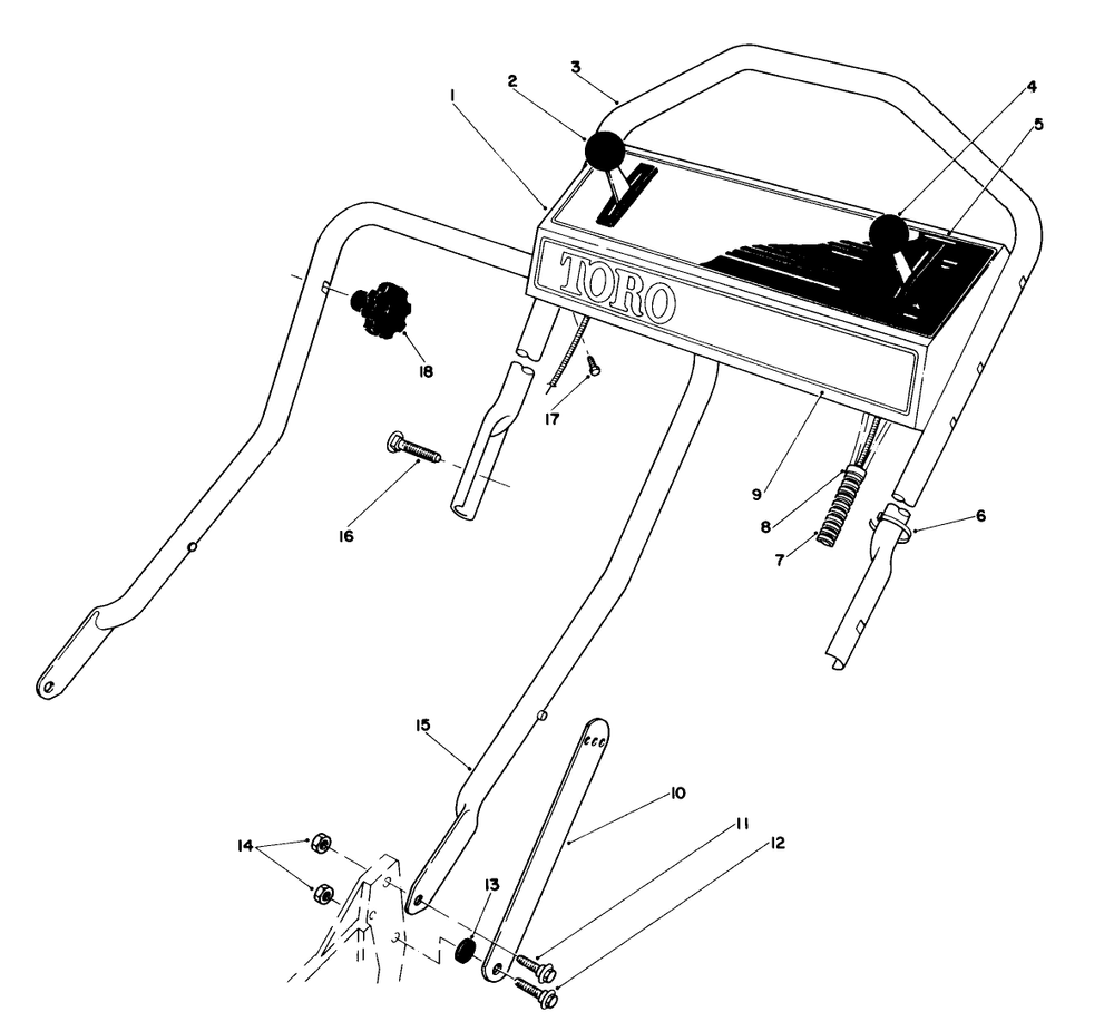 Handle Assembly Diagram and Parts List for 20672 3000001 - 3999999 Toro Lawn Mower