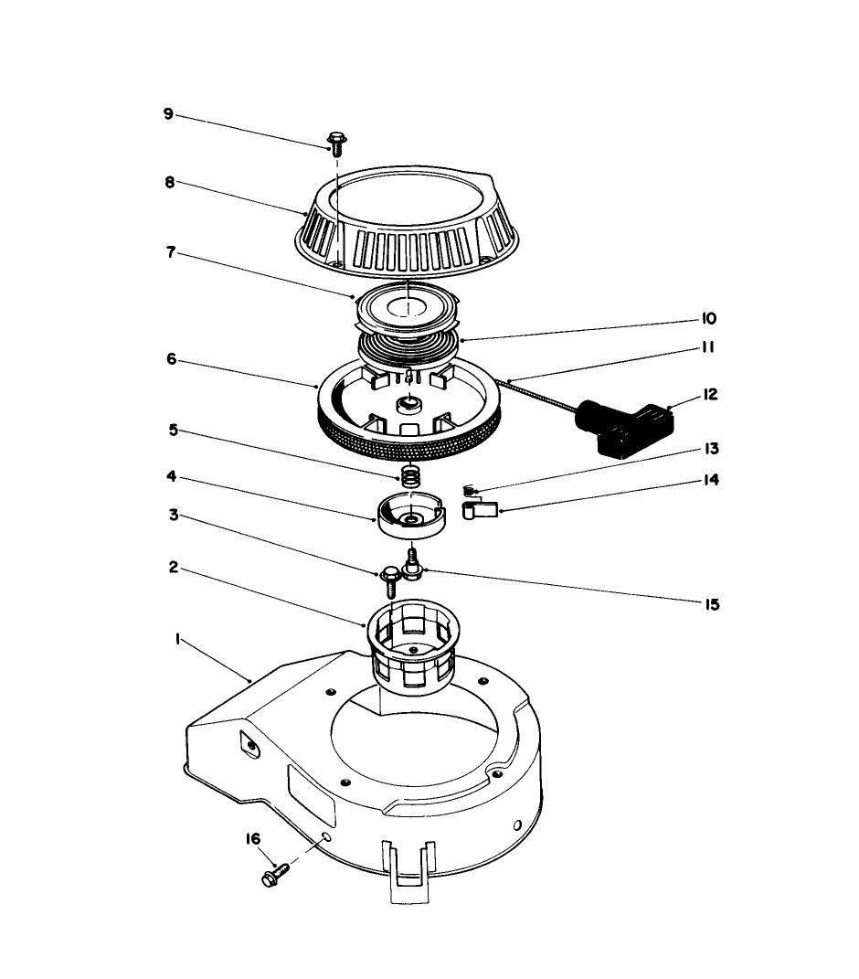Recoil Assembly Diagram and Parts List for 16212C 6000001 - 6999999 Toro Lawn Mower