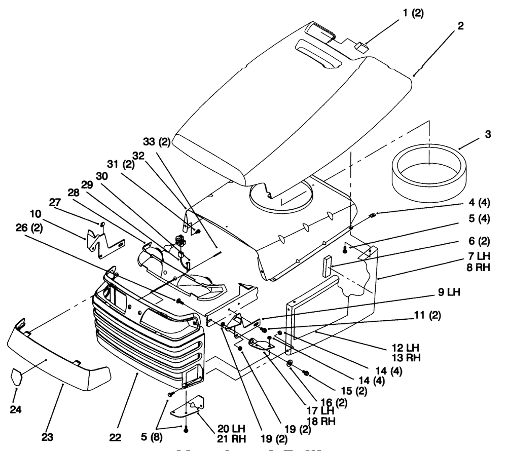 Hood And Grill Diagram and Parts List for 72064 6900001 - 6999999 Toro Lawn Tractor