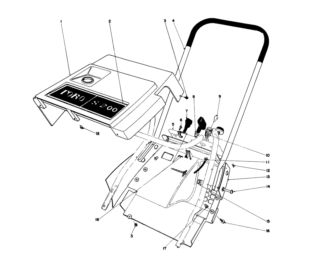 Shroud & Handle Assembly (Model 38130) Diagram and Parts List for 38130 1000001 - 1000350 Toro Snow Blower