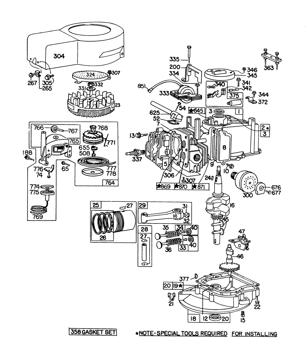 Engine Briggs & Stratton Model No. 92908-1879-01 Diagram and Parts List for 20698 8000001 - 8999999 Toro Lawn Mower