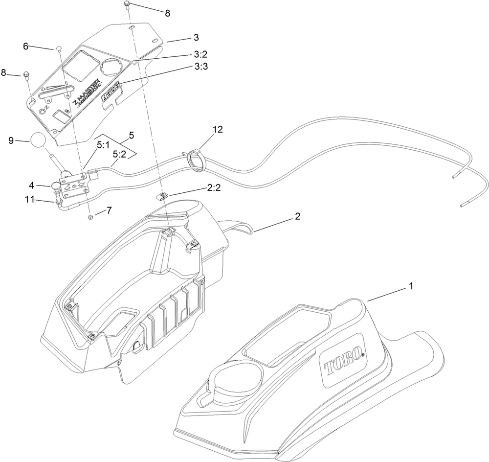 Fender, Console And Control Assembly Diagram and Parts List for 74951 (311000001-311000402)(2011) Toro Lawn Mower