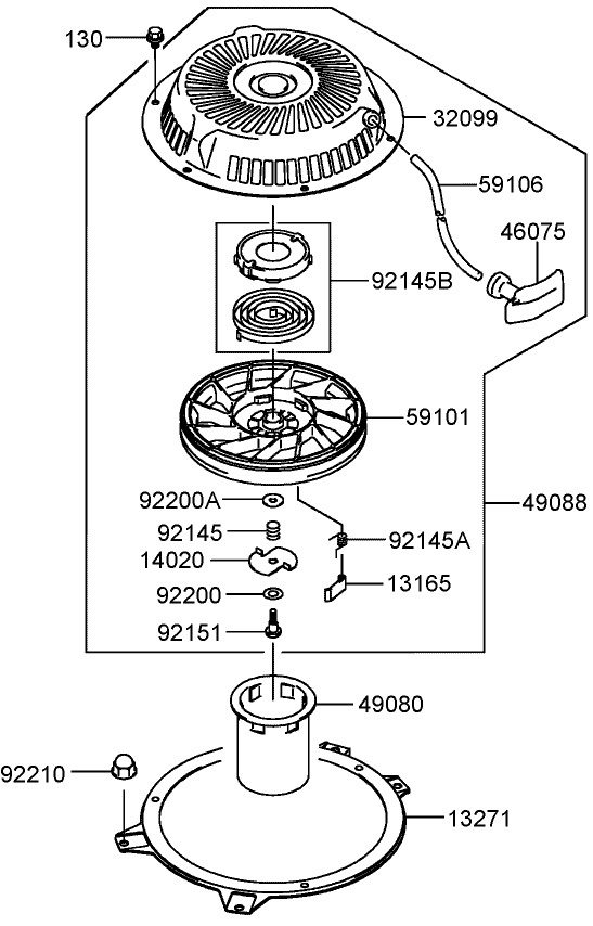 Starter Assembly Diagram and Parts List for 30314TE (260000001-260999999)(2006) Toro Lawn Mower