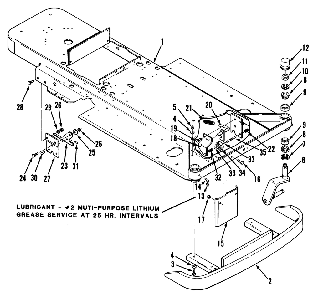 Frame And Front Wheel Fork Diagram and Parts List for Y1-16OE02  Toro Lawn Tractor