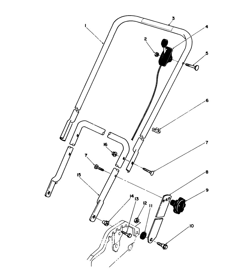 Handle Assembly Diagram and Parts List for 20780C 7000001 - 7999999 Toro Lawn Mower