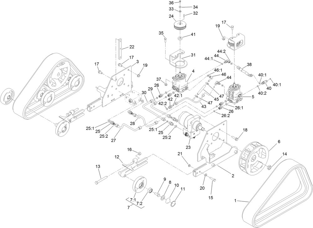 Track And Drive Assembly Diagram and Parts List for 23208G 402000000 - 404319999 Toro Stump Grinder