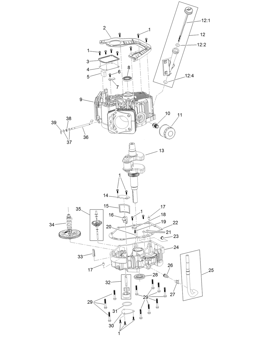 Crankcase And Crankshaft Assembly Diagram and Parts List for 74465TE 400000000-999999999 Toro Lawn Tractor