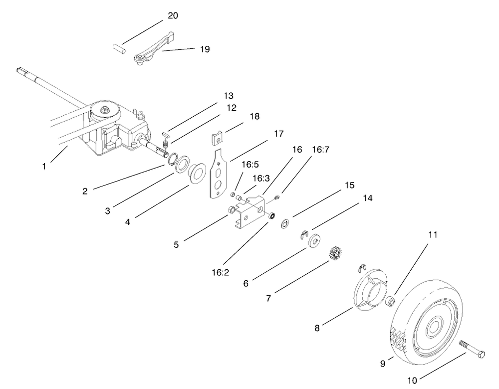 Gear Case & Rear Wheel Assembly Diagram and Parts List for 22162 8900001 - 8999999 Toro Lawn Mower