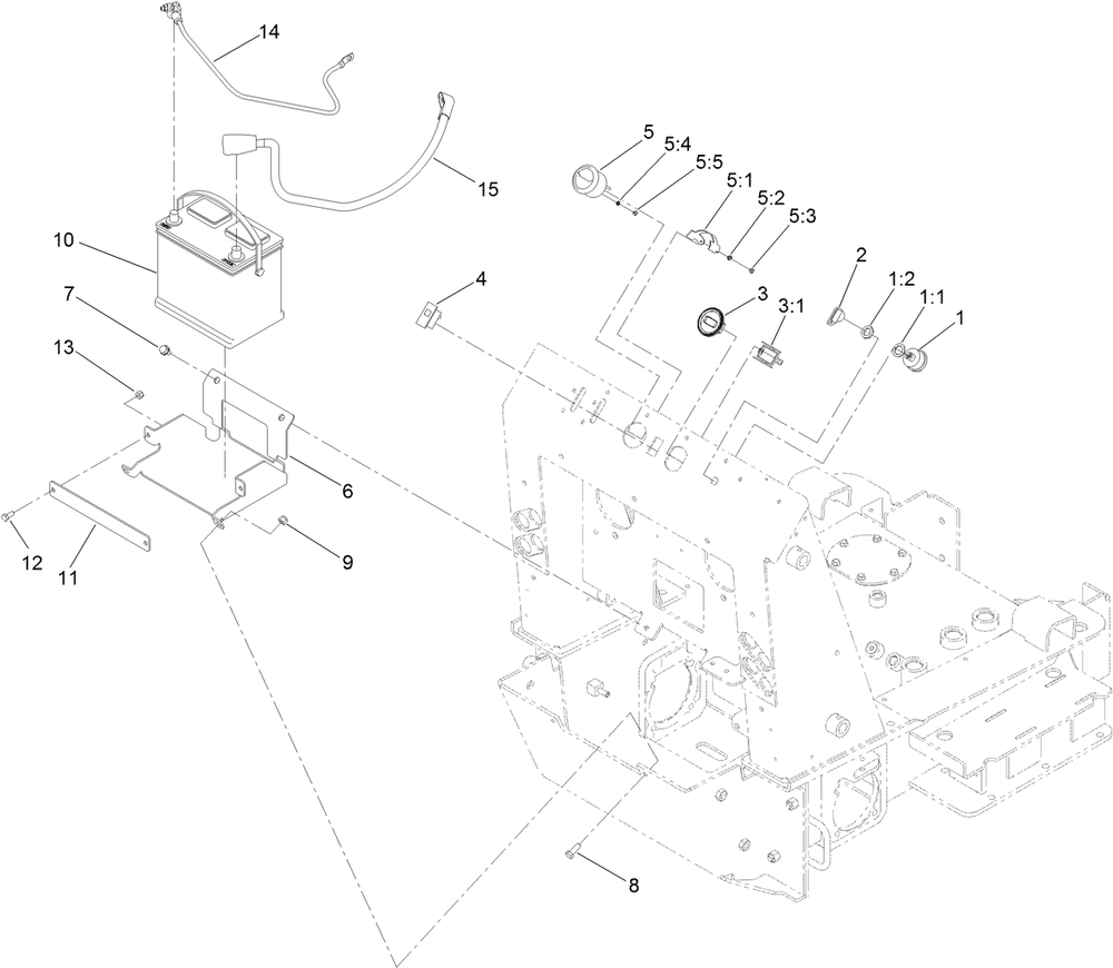 Battery, Key Switch And Fuel Gauge Assembly Diagram and Parts List for 22322 407400000 - 407999999 Toro Lawn Tractor Accessories