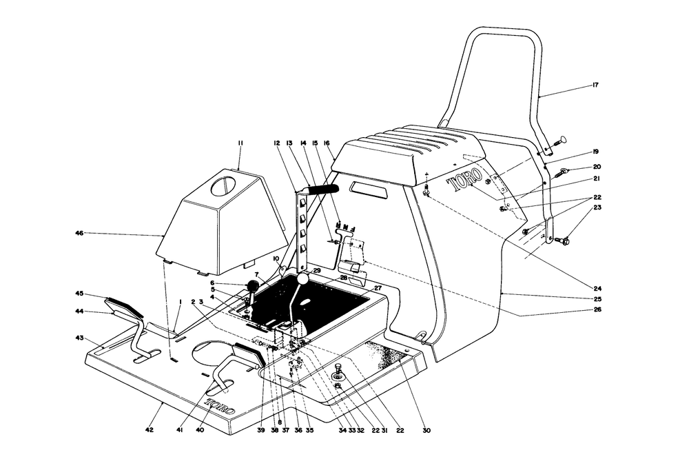 Body And Seat Assembly Diagram and Parts List for 56575 2000001 - 2999999 Toro Lawn Tractor