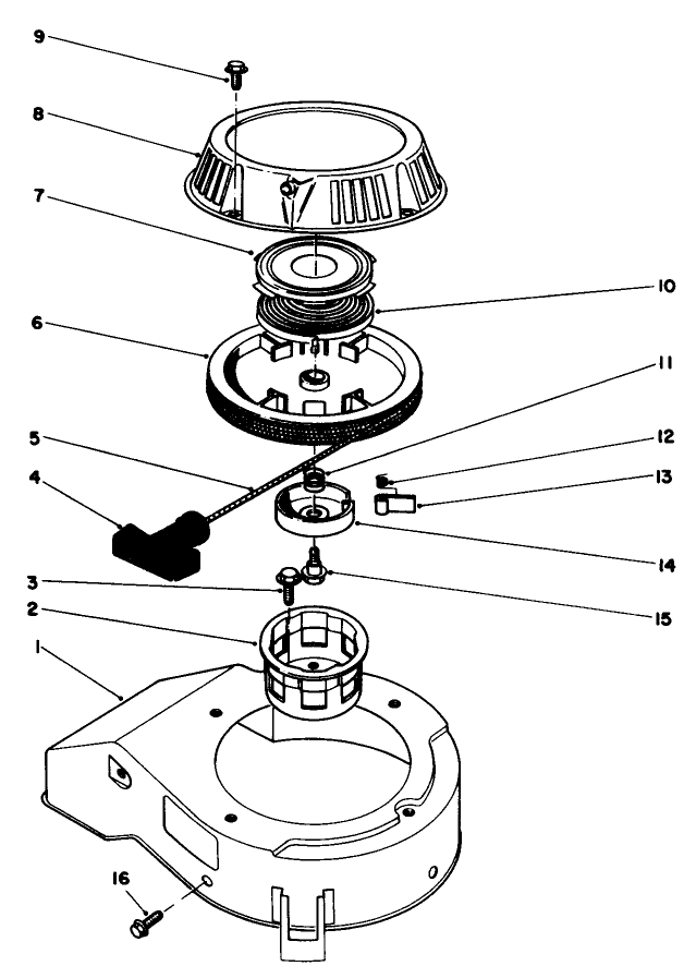 Recoil Assembly Diagram and Parts List for 20582C 6000001 - 6999999 Toro Lawn Mower