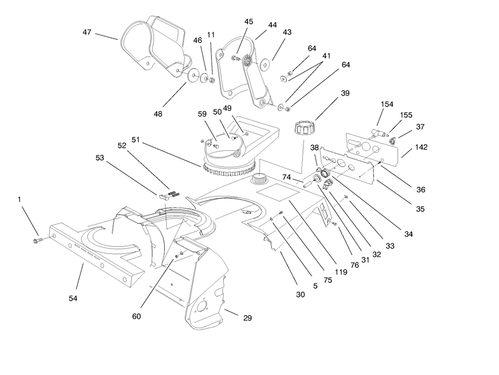 Chute Assembly Diagram and Parts List for 38171 8900001 - 8999999 Toro Snow Blower