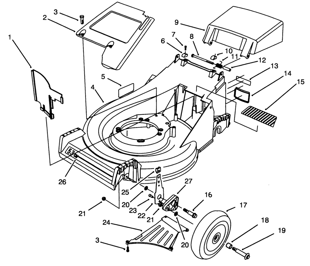 Housing Assembly Diagram and Parts List for 26631B 4900001 - 4999999 Toro Lawn Mower