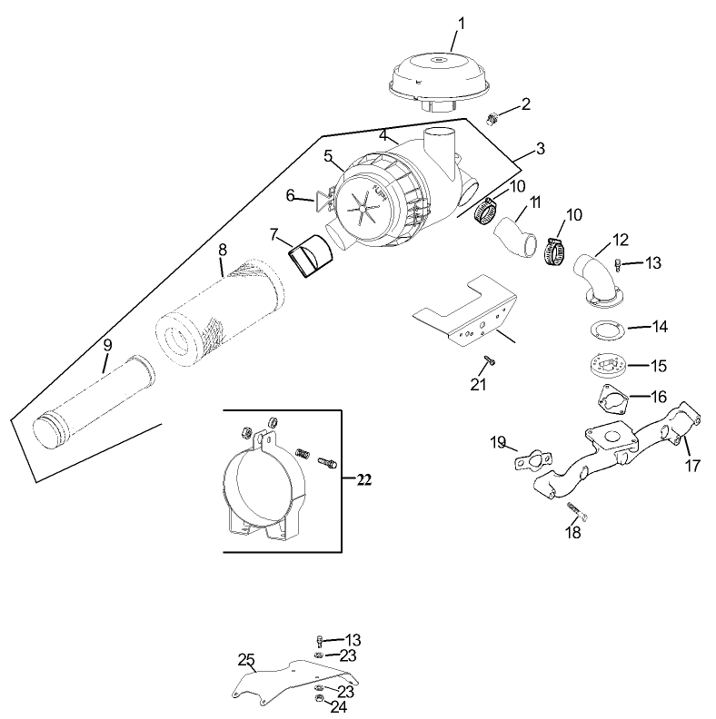 Air Intake And Filtration Assembly Diagram and Parts List for 74231 (230006001-230999999)(2003) Toro Lawn Mower
